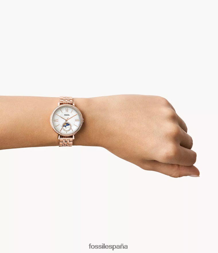 mirar 804XJ450 oro rosa mujer Fossil Reloj multifunción Jacqueline Sun Moon de acero inoxidable en tono.