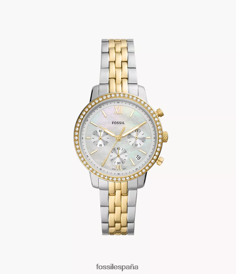 mirar 804XJ454 Dos tonos mujer Fossil reloj neutro cronógrafo de acero inoxidable