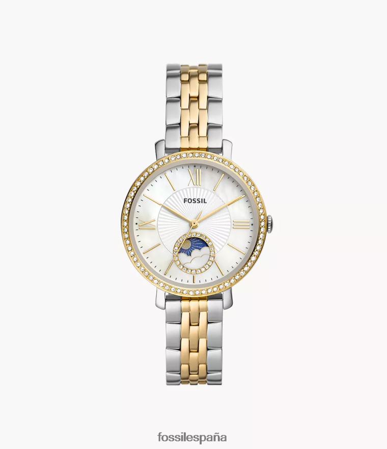 mirar 804XJ455 Dos tonos mujer Fossil reloj jacqueline sun moon multifunción de acero inoxidable