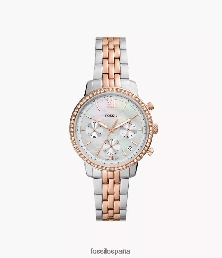 mirar 804XJ457 Dos tonos mujer Fossil reloj neutro cronógrafo de acero inoxidable