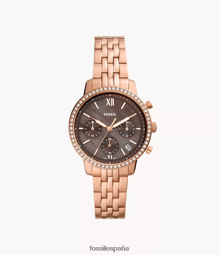 mirar 804XJ468 tono oro rosa mujer Fossil reloj neutro cronógrafo de acero inoxidable