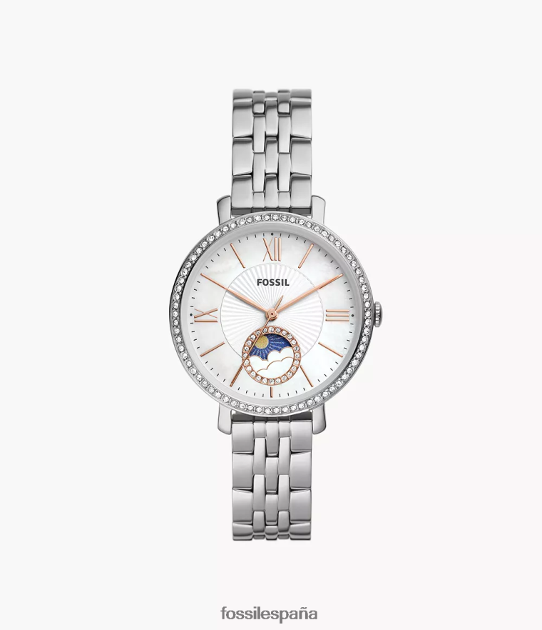 mirar 804XJ469 plata mujer Fossil reloj jacqueline sun moon multifunción de acero inoxidable