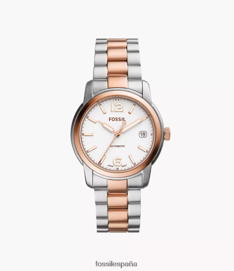 mirar 804XJ475 Dos tonos mujer Fossil Reloj Heritage automático de acero inoxidable.