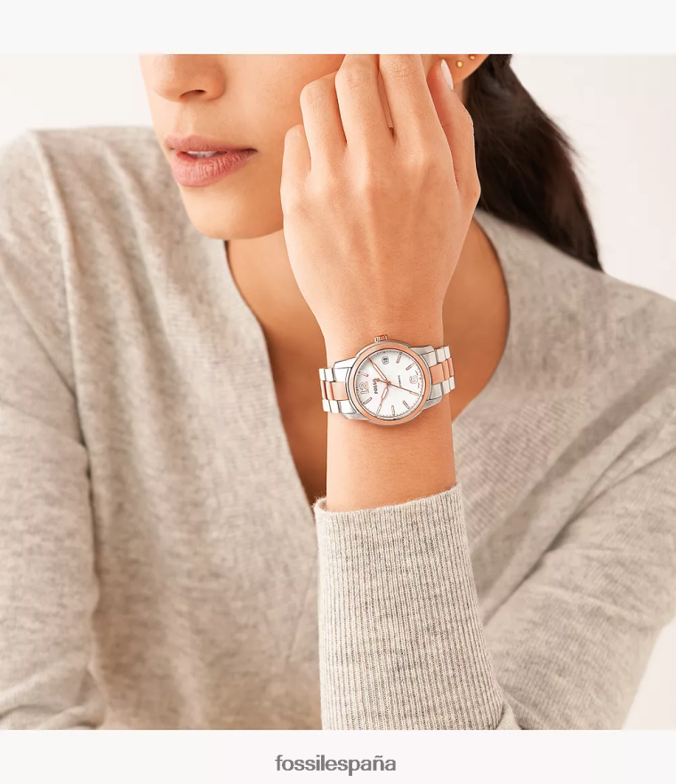 mirar 804XJ475 Dos tonos mujer Fossil Reloj Heritage automático de acero inoxidable.
