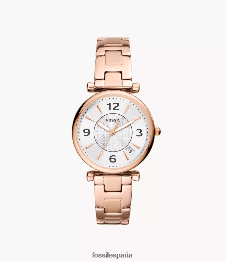 mirar 804XJ477 tono oro rosa mujer Fossil reloj carlie de acero inoxidable con tres manecillas y fecha