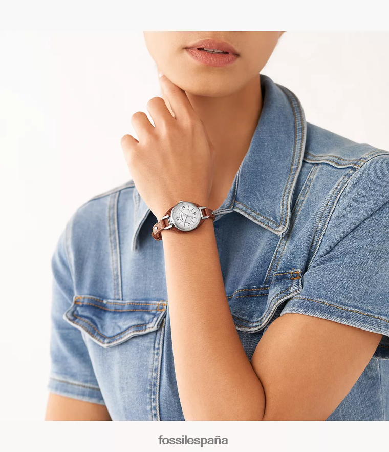 mirar 804XJ4222 marrón mujer Fossil reloj carlie de piel sintética con tres manecillas