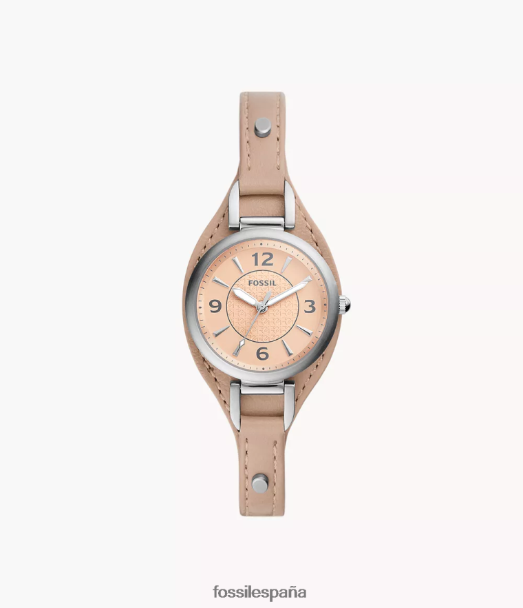 mirar 804XJ4223 latté mujer Fossil Reloj Carlie de tres manecillas de piel de cuero color beige
