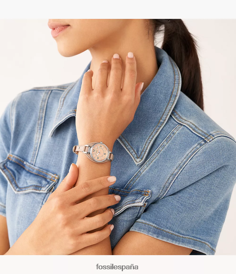 mirar 804XJ4223 latté mujer Fossil Reloj Carlie de tres manecillas de piel de cuero color beige