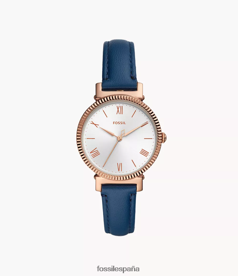 mirar 804XJ487 azul marino de medianoche mujer Fossil reloj margarita de cuero con tres manecillas