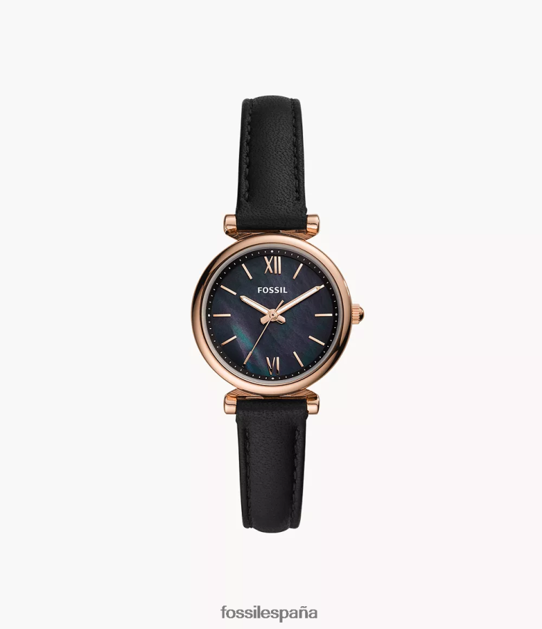 mirar 804XJ492 negro mujer Fossil reloj carlie mini de piel con tres manecillas