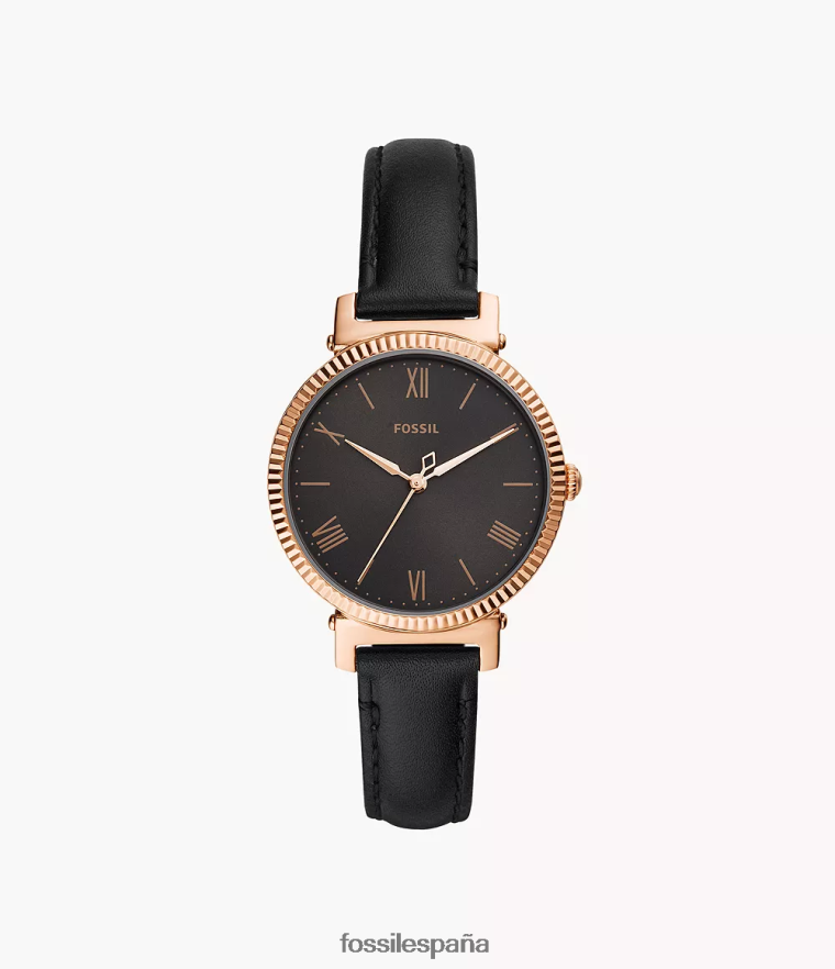 mirar 804XJ494 negro mujer Fossil reloj margarita de cuero con tres manecillas