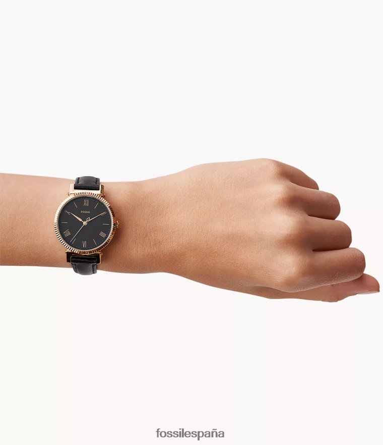 mirar 804XJ494 negro mujer Fossil reloj margarita de cuero con tres manecillas