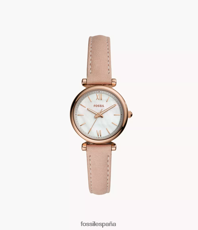 mirar 804XJ495 rubor mujer Fossil reloj carlie mini de piel con tres manecillas