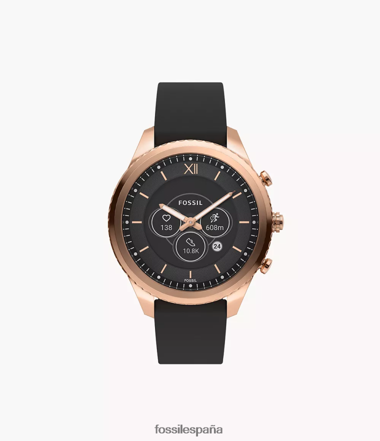 mirar 804XJ418 negro mujer Fossil reloj inteligente híbrido stella gen 6 de cuero