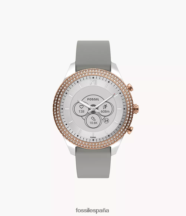 mirar 804XJ4256 gris mujer Fossil reloj inteligente híbrido stella gen 6 de silicona
